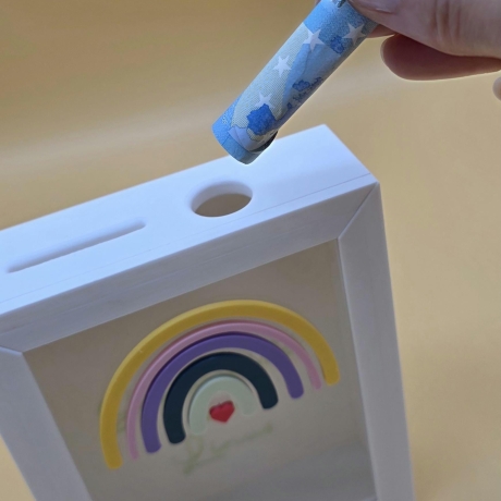 Personalisierte Spardose mit Name | Kinder Spardose Regenbogen | Geschenk zur Geburt | Taufgeschenk | Sparbox Baby