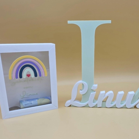 Personalisierte Spardose mit Name | Kinder Spardose Regenbogen | Geschenk zur Geburt | Taufgeschenk | Sparbox Baby