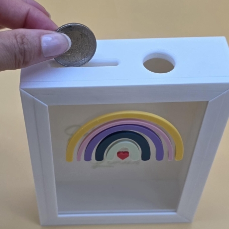 Personalisierte Spardose mit Name | Kinder Spardose Regenbogen | Geschenk zur Geburt | Taufgeschenk | Sparbox Baby
