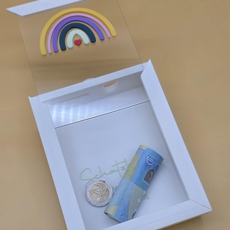 Personalisierte Spardose mit Name | Kinder Spardose Regenbogen | Geschenk zur Geburt | Taufgeschenk | Sparbox Baby
