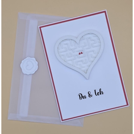 Handgemachte Karte, Herzlabyrinth, Personalisierbar, Einzigartiges Design, Geschenkidee, Jubiläum, Geburtstag, Hochzeit, Grußkarte, Liebe