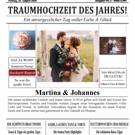 Hochzeitszeitung Vorlage | Editierbare PDF | Digitale Hochzeitszeitung | Persönliches Hochzeitsgeschenk