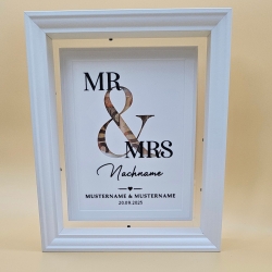 Mr & Mrs 3D Bild zur Hochzeit – personalisiertes Geldgeschenk auf Acrylscheibe (ohne Rahmen)