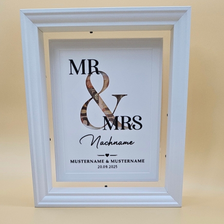 Mr & Mrs 3D Bild zur Hochzeit – personalisiertes Geldgeschenk auf Acrylscheibe (ohne Rahmen)
