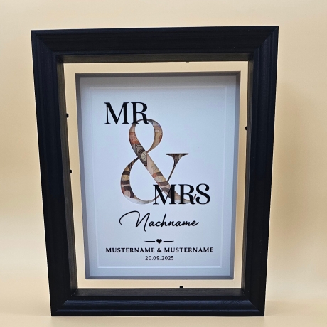 Mr & Mrs 3D Bild zur Hochzeit – personalisiertes Geldgeschenk auf Acrylscheibe (ohne Rahmen)