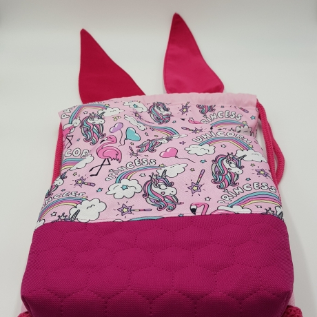 Turnbeutel mit Hasenohren pink Kindergarten Einhorn Motiv