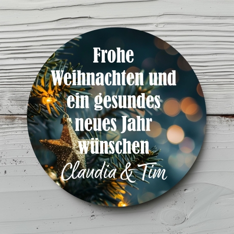 Personalisierte Weihnachtsaufkleber, Name Wunschtext und Motiv, 4 cm rund, wasserfest, Sticker, Weihnachtliche Etiketten mit Wunschtext