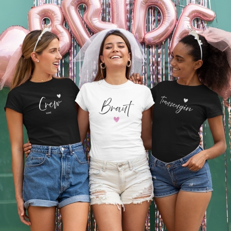 JGA T-Shirt personalisiert mit Name, personalisiertes JGA Shirt, Braut T-Shirt, Trauzeugin T-Shirt, Junggesellinnenabschied, Bio Baumwolle