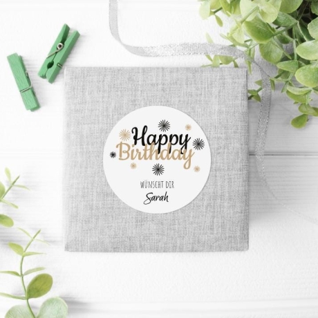 Personalisierte Geburtstagsaufkleber, Name Wunschtext und Motiv, 4 cm rund, wasserfest, Sticker, Geburtstag Etiketten mit Wunschtext