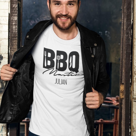 Personalisiertes T-Shirt BBQ Master Name Grillen Grill Grillmeister Personalisiert T-Shirt Geburtstagsgeschenk Mann Vatertag Papa