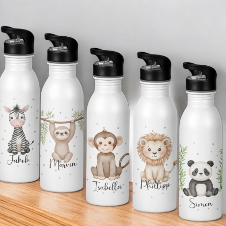 Trinkflasche, personalisiert, Edelstahl Trinkflasche, Kindergarten , Kita, Wunschtext, Foto, Einschulung, Kindertrinkflasche, Tiere, Namen