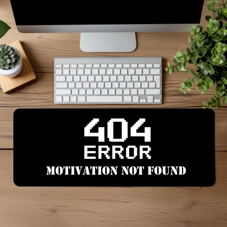 Personalisierte XL Gaming Mousepad | „Motivation not found – ERROR 404“ | Lustiges Büro Mousepad | Custom Mauspad mit Wunschtext