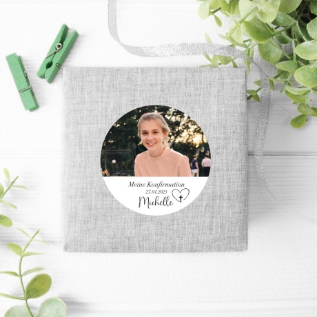 Personalisierte Aufkleber zur Konfirmation | Sticker mit Foto und Namen | Christliche Symbole wählbar | Danksagung & Gastgeschenk