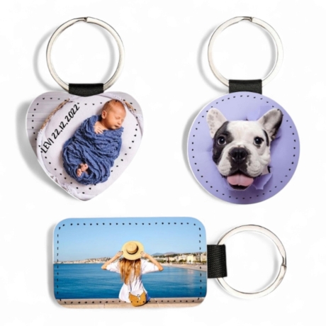 Personalisierter Schlüsselanhänger mit Foto und Text  aus Leder,  individuell gestaltbar, verschiedene Formen, Geschenkidee, Geburtstag