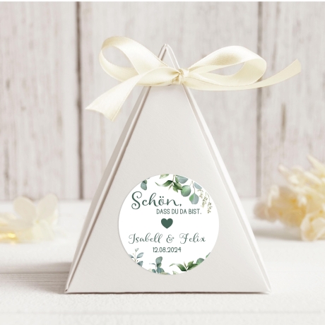 Personalisierte Hochzeitsaufkleber | Eukalyptus Sticker 4 cm | Wasserfest & Vinyl | Für Gastgeschenke oder Danksagungen