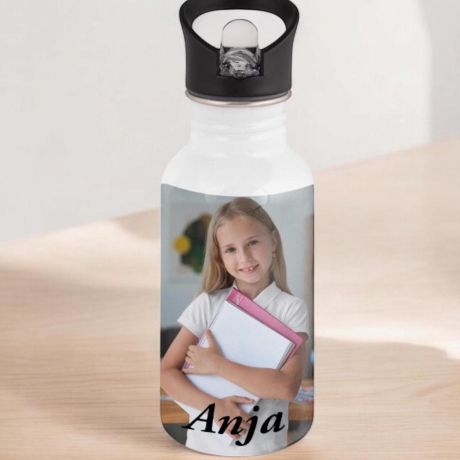 Trinkflasche, personalisiert, aus Edelstahl, Geschenk für Kinder, 360 Grad Druck, Wunschtext, Foto, Einschulung, KITA, Kindertrinkflasche