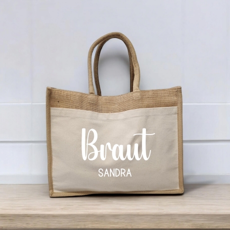 Personalisierte Jutetasche, Braut, Trauzeugin, JGA, Shopper, Geschenkidee Freundin, Hochzeit, Junggesellinnenabschied, Team Bride, Tasche