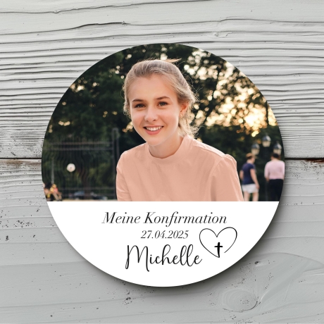 Personalisierte Aufkleber zur Konfirmation | Sticker mit Foto und Namen | Christliche Symbole wählbar | Danksagung & Gastgeschenk