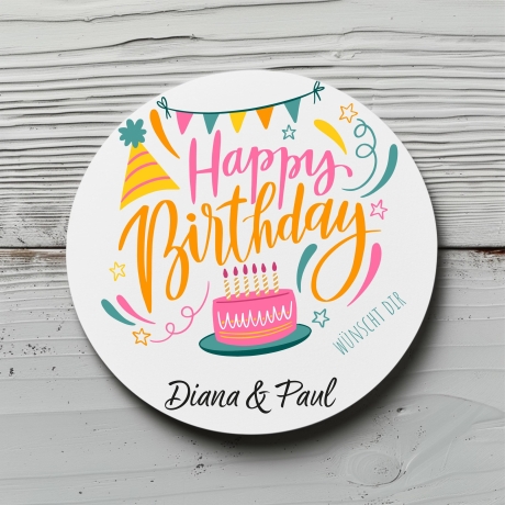 Personalisierte Geburtstagsaufkleber, Name Wunschtext und Motiv, 4 cm rund, wasserfest, Sticker, Geburtstag Etiketten mit Wunschtext