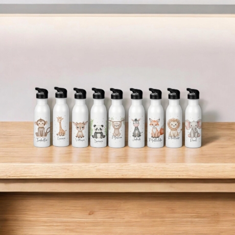 Trinkflasche, personalisiert, aus Edelstahl, Geschenk für Kinder, 360 Grad Druck, Wunschtext, Foto, Einschulung, KITA, Kindertrinkflasche