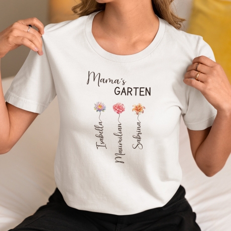 Personalisiertes Bio T-Shirt mit Geburtsblumen der Liebsten - Für Mama, Oma, Tante, Schwester,Geschenkidee für Sie,Mamas Garten,Omas Garten