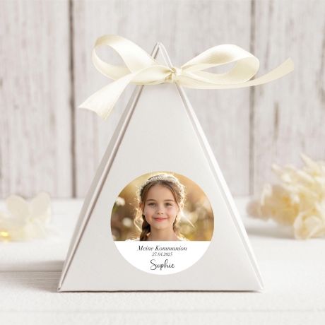 Personalisierte Aufkleber zur Kommunion | Dankesaufkleber mit Foto und Name | Individuelle Sticker für Gastgeschenke & Einladung