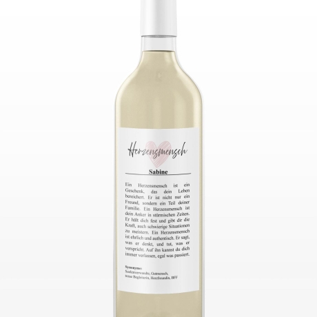 Personalisiertes Flaschenetikett, Herzensmensch, Name Wunschtext, wasserfest, Sticker, Weinetiketten Hochzeit, Wein Aufkleber