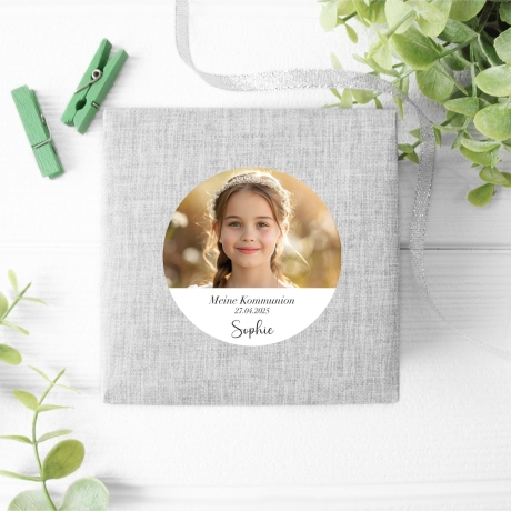 Personalisierte Aufkleber zur Kommunion | Dankesaufkleber mit Foto und Name | Individuelle Sticker für Gastgeschenke & Einladung