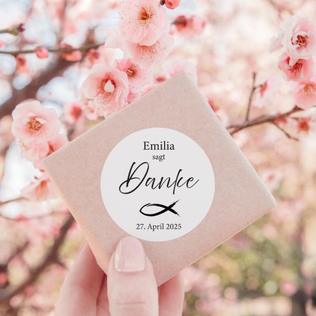 Personalisierte Aufkleber zur Konfirmation | Wunschname sagt Danke | Sticker mit christlichem Symbol + Datum | Danksagungen & Gastgeschenke