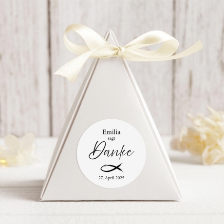 Personalisierte Aufkleber zur Konfirmation | Wunschname sagt Danke | Sticker mit christlichem Symbol + Datum | Danksagungen & Gastgeschenke