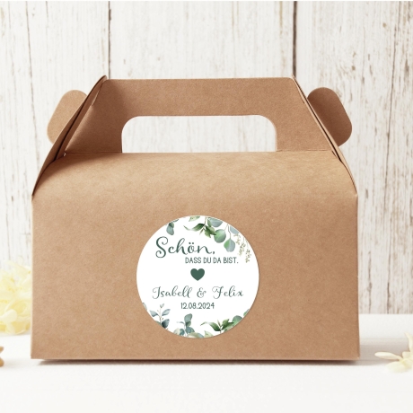 Personalisierte Hochzeitsaufkleber | Eukalyptus Sticker 4 cm | Wasserfest & Vinyl | Für Gastgeschenke oder Danksagungen