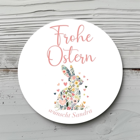 Personalisierte Osteraufkleber – Individuelle Sticker mit Wunschtext & floralen Hasenmotiven – Perfekt für Geschenke und Osterdeko
