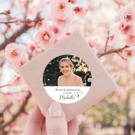 Personalisierte Aufkleber zur Konfirmation | Sticker mit Foto und Namen | Christliche Symbole wählbar | Danksagung & Gastgeschenk