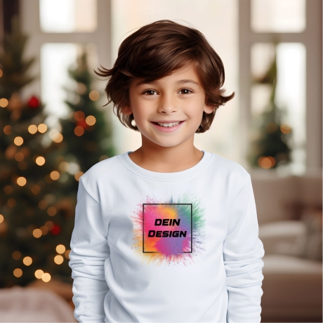 Personalisiertes Kinder Longsleeve oder Hoodie oder Bügelbild mit Foto Text Logo Motiv Geschenkidee Hobby Vorderseite Rückseite