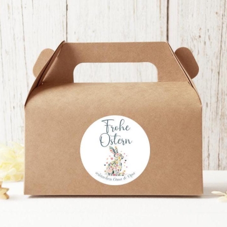 Personalisierte Osteraufkleber – Individuelle Sticker mit Wunschtext & floralen Hasenmotiven – Perfekt für Geschenke und Osterdeko
