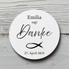 Personalisierte Aufkleber zur Konfirmation | Wunschname sagt Danke | Sticker mit christlichem Symbol + Datum | Danksagungen & Gastgeschenke