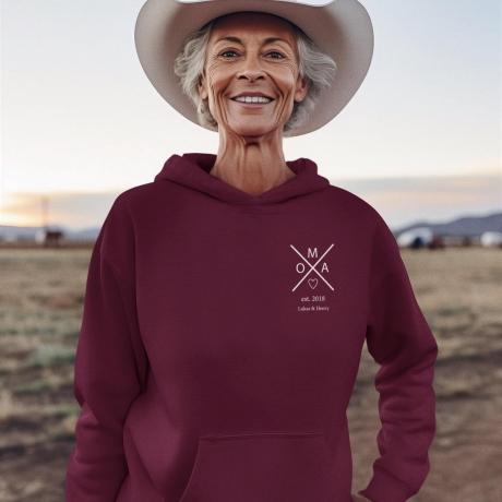 Personalisierter Hoodie Oma Kreuz Wunschnamen Name der Enkel Geschenk Omi Geschenkidee Muttertag Pullover Damen Geburtstagsgeschenk Frau