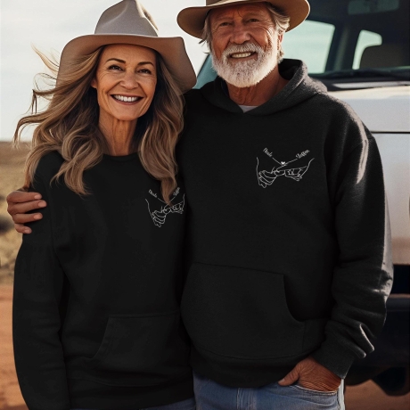 Personalisierter Hoodie für Pärchen Outfit Holding Hands Geschenk Partner Hoodie Wunschnamen Freundin Freundschaft Jahrestag Beziehung