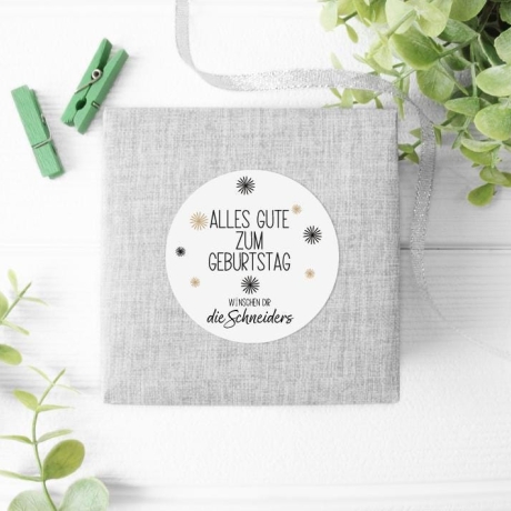 Personalisierte Geburtstagsaufkleber, Name Wunschtext und Motiv, 4 cm rund, wasserfest, Sticker, Geburtstag Etiketten mit Wunschtext