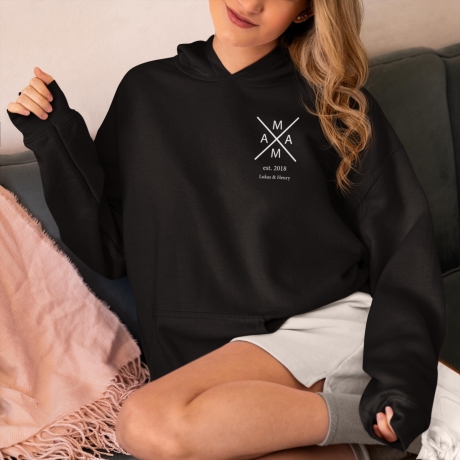 Personalisierter Hoodie Mama Kreuz Wunschnamen Name der Kinder Geschenk Geschenkidee Muttertag Pullover Damen Geburtstagsgeschenk Frau