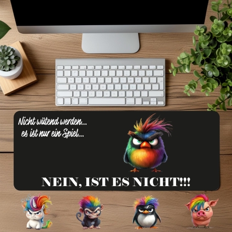 Personalisierte XL Gaming Mousepad | Lustiges „Nicht wütend werden...“-Design | Wütendes Tier wählbar | Custom Mauspad für Gamer