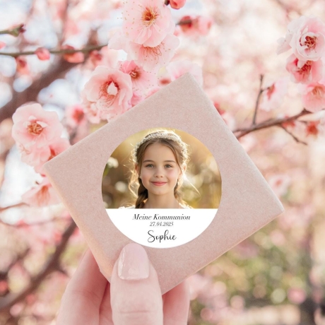 Personalisierte Aufkleber zur Kommunion | Dankesaufkleber mit Foto und Name | Individuelle Sticker für Gastgeschenke & Einladung