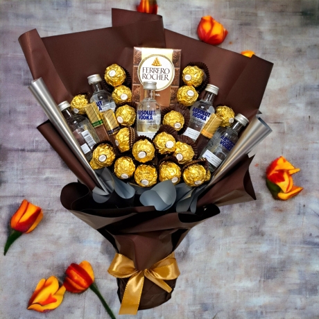 Essbarer Blumenstrauß - Absolut Vodka - Ferrero Rocher - Merci