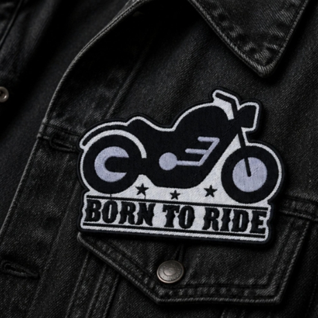 Biker Patch Born toRide, Aufnäher mit Motorrad, Aufnäher, 12 cm