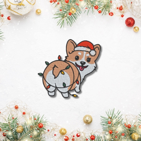 Weihnachtliche Patch Corgis Gestickte Aufnäher | Lustiger Hund mit Lichtern (7 cm)