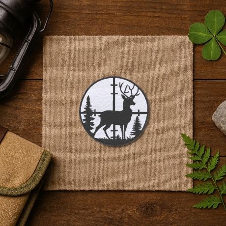 Hirsch im Fadenkreuz Applikation: Gestickter Jagdaufnäher (7.5 cm)