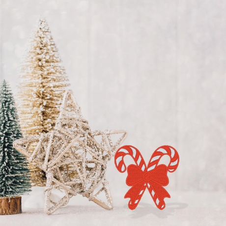Gestickter Zuckerstangen Aufnäher: Weihnachtsschleife (6 cm)