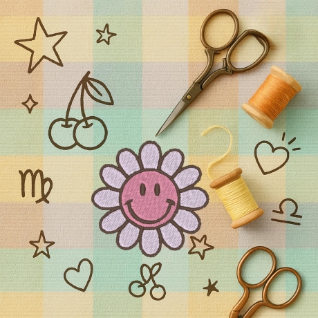 Happy Face Aufnäher | Smiley Blume Aufnäher – Retro Daisy | 6 cm Zierstickerei