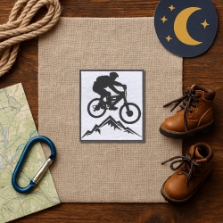 Mountainbike Patch, Mountainbike Patch, Silhouette 8 cm Bügelbild, schwarze Stickerei