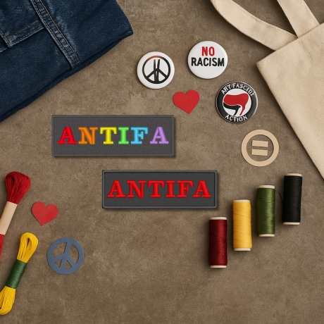 ANTIFA Aufnäher – 9 cm | Regenbogen oder Rot auf Schwarz | Bügelbild Applikation
